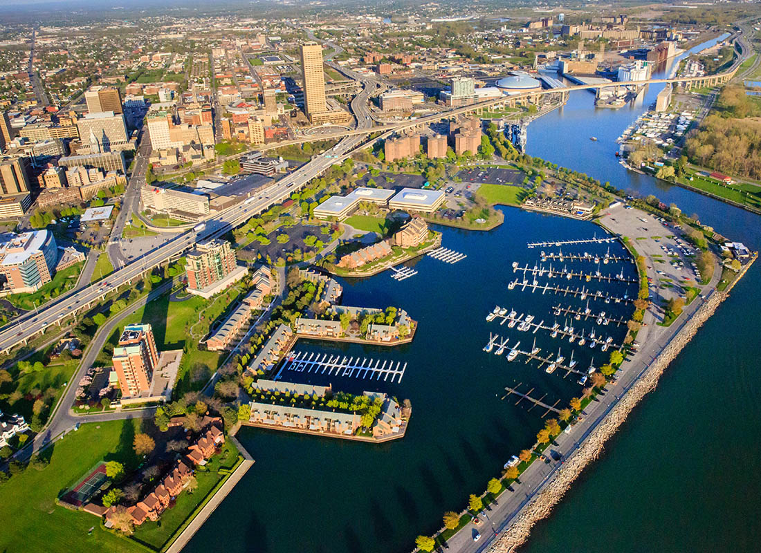 Insurance Solutions - Aerial View of Buffalo Inner Harbor on a Sunny Day